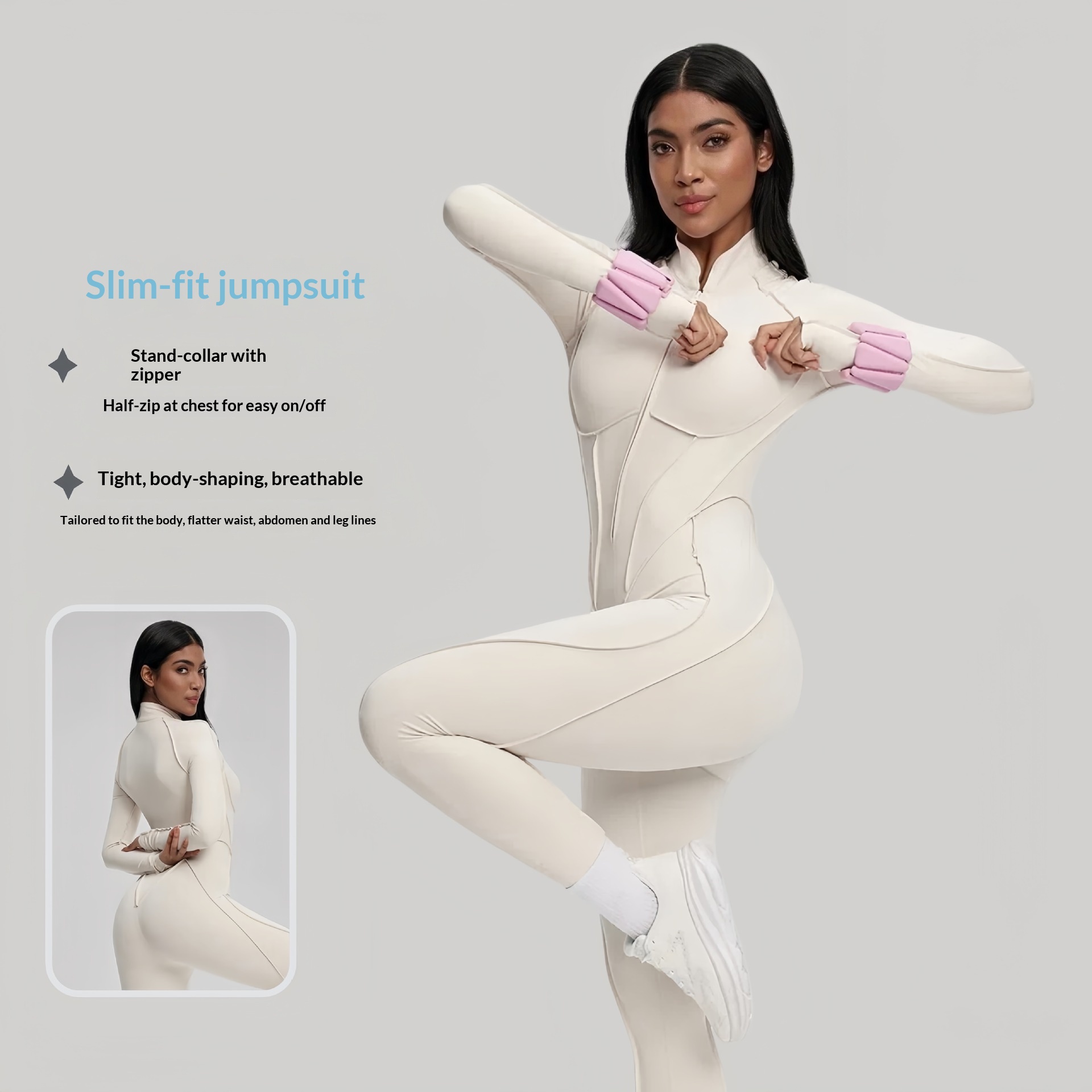 Cross-Border Barely There Shaping Half Zipper Ladies Yoga Long Sleeve Jumpsuit Sports Fitness Bodysuit Outer Wear_voghion.com