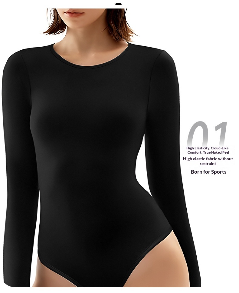 New European And American Long Sleeve Bodysuit Tight Slimming Yoga Tummy Control Triangle Pants Shaping Base Layer_voghion.com
