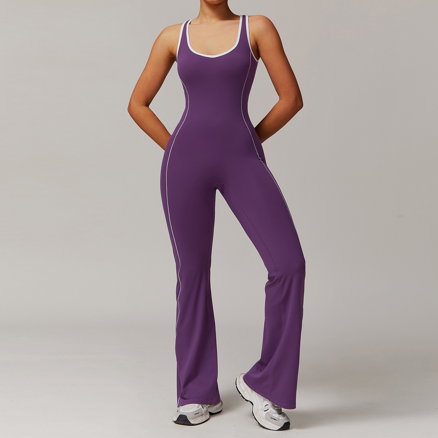 Cross-Border Beautiful Back Hollow Dance Sports Suit Hip Lift Shrink Pleated Slightly Flared One-Piece Yoga Wear 5009_voghion.com