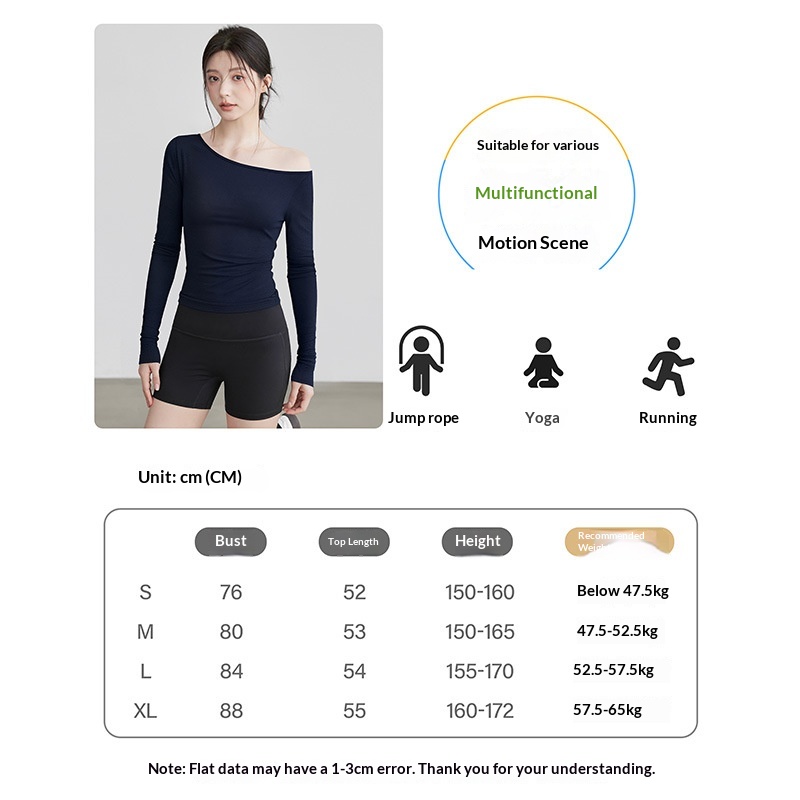 Nieuwe yogakleding voor dames: T-shirt met lange mouwen, schuine kraag, off-shoulder top, afslankende bodysuit, sporttraining_voghion.com