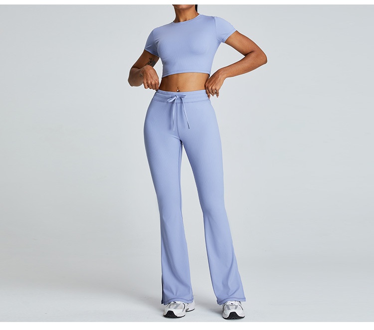 European And American Style Threaded Tight-Fitting Short-Sleeve Bare-Feel Yoga For Women Quick-Dry Flared Pants Fitness_voghion.com