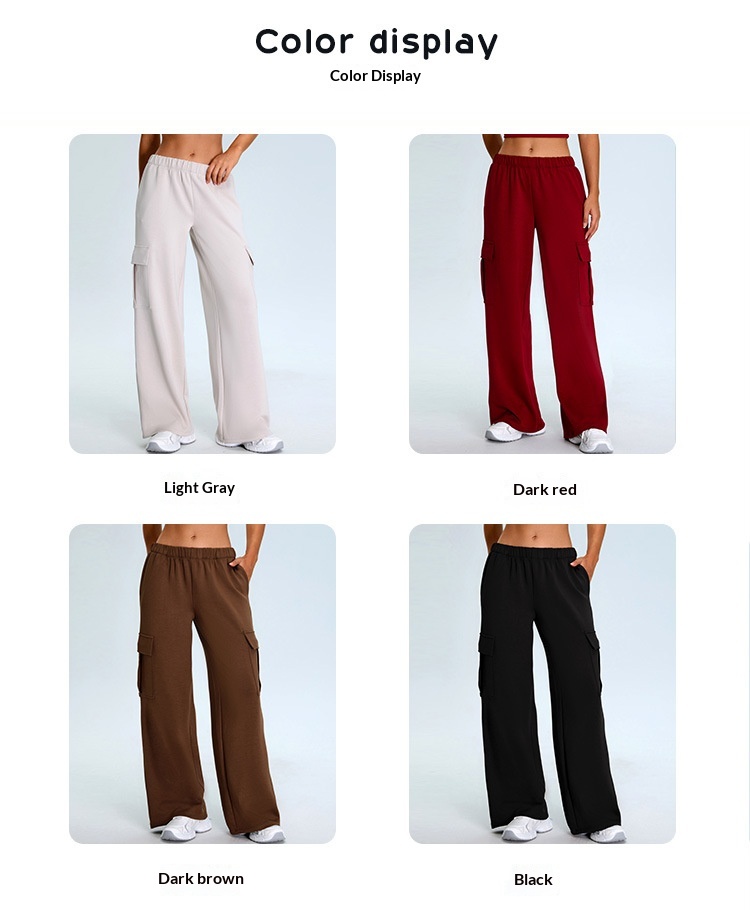 Damen Cargo Yoga Hose Locker Lässig Elastischer Bund Gerader Schnitt_voghion.com