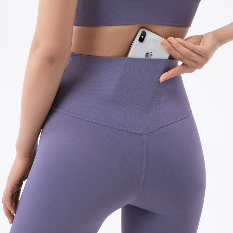 No Embarrassing Lines Double-Sided Brushed Bare Feel Yoga European And American High Waist Peach Lift Sports Fitness_voghion.com