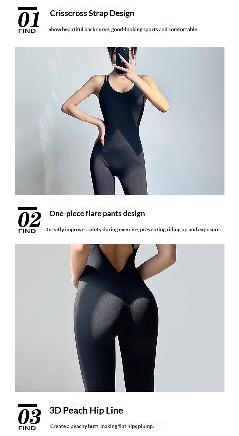 Yoga Jumpsuit With Chest Pad And Flared Legs For Dance Practice_voghion.com