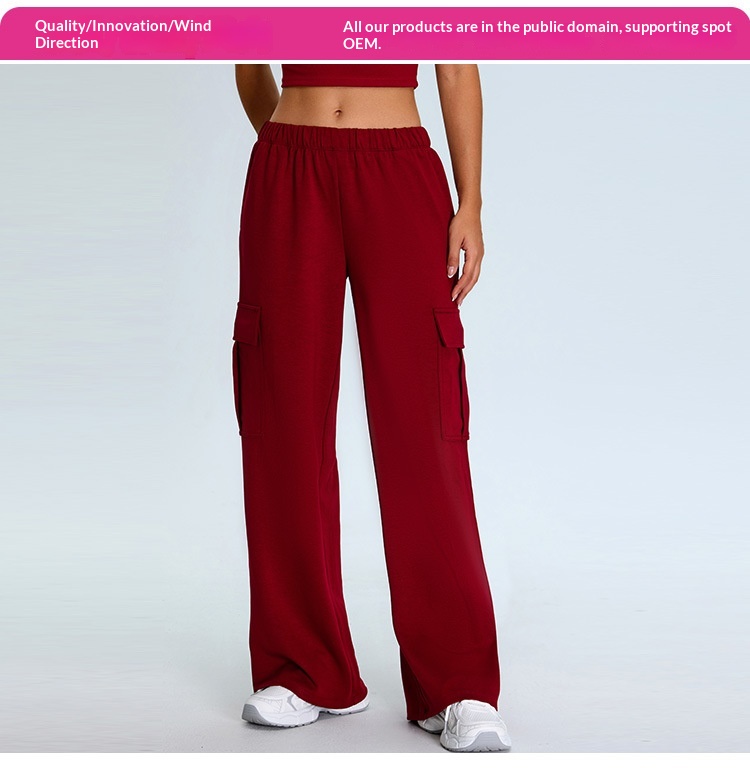 Damen Cargo Yoga Hose Locker Lässig Elastischer Bund Gerader Schnitt_voghion.com