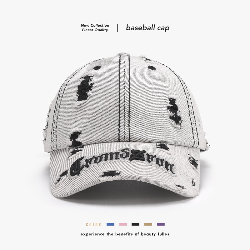 Tor Zur Wildnis Spring Color-Block Distressed Letter Embroidery Men's Large Head Circumference Personality Fashion Baseball Women's_voghion.com