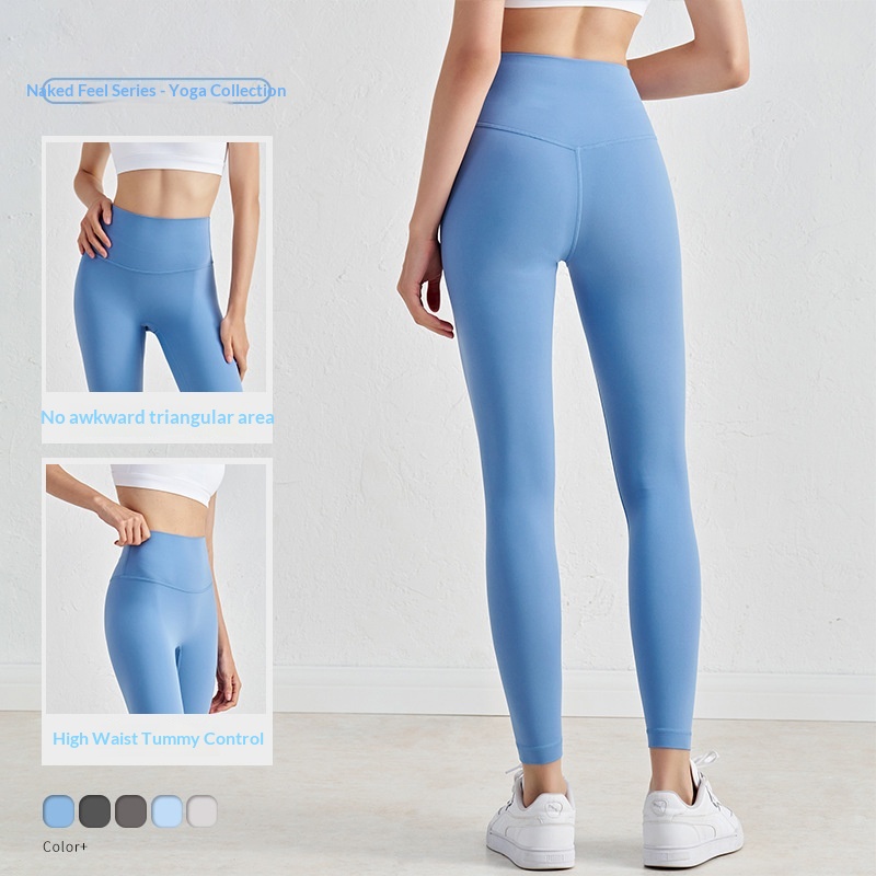 No Embarrassing Lines Double-Sided Brushed Bare Feel Yoga European And American High Waist Peach Lift Sports Fitness_voghion.com