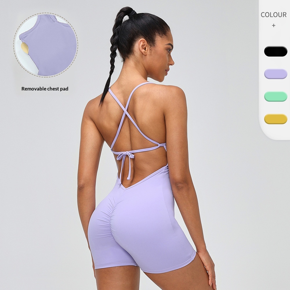 European And American Style Yoga Suit For Women, Tight-Fitting Running Fitness Clothing, Lace-Up One-Piece Bodysuit,_voghion.com