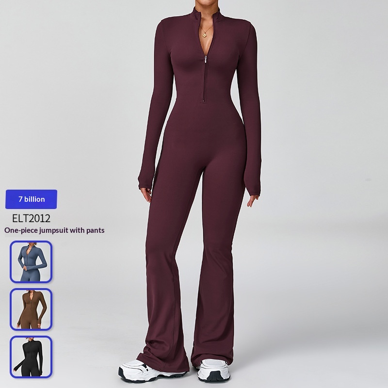 Cross-Border Zipper Cloud Feel Long Sleeve Yoga Jumpsuit High-Intensity Fitness Sports One-Piece Bodysuit 2012_voghion.com