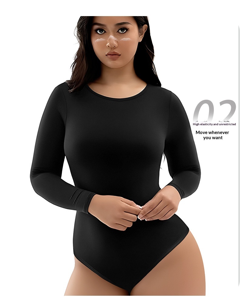 New European And American Long Sleeve Bodysuit Tight Slimming Yoga Tummy Control Triangle Pants Shaping Base Layer_voghion.com