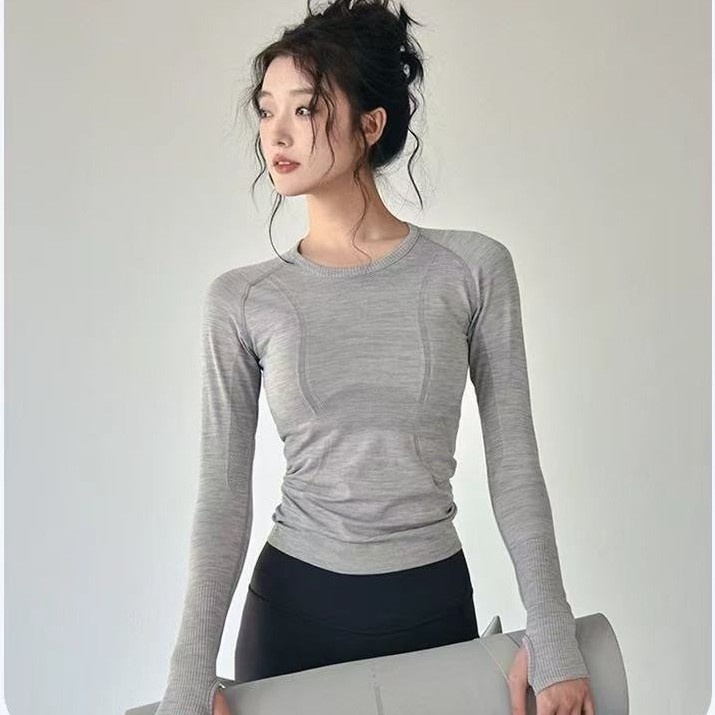 Dropshipping Lulu Neues langärmeliges schnelltrocknendes Sporttop Pilates Herbst Winter Yoga Kleidung Laufen Fitness Training_voghion.com
