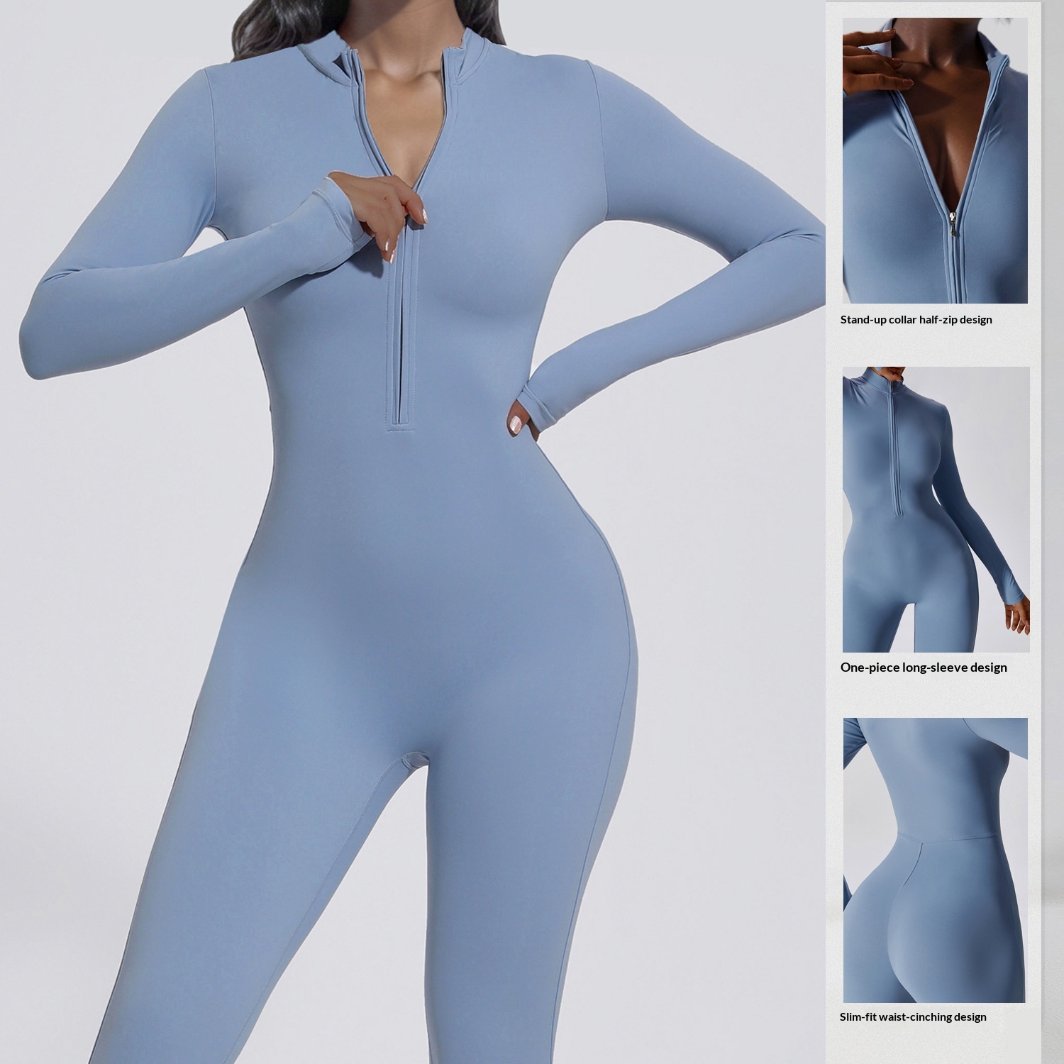 Europejski i amerykański styl, zapinany na zamek, z długim rękawem, body do jogi, sportowy, fitness, treningowy, taneczny, obcisły kombinezon_voghion.com