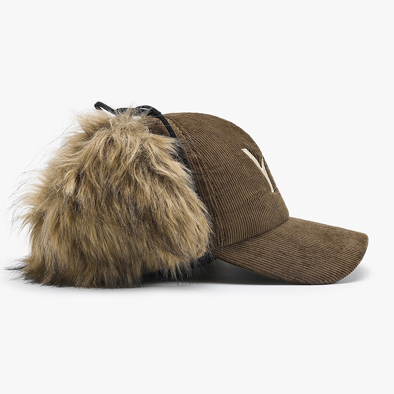 Tor Zur Wildnis Korean Autumn Winter New Letter Embroidery Corduroy Duckbill For Women Men Thickened Warm Ear Protection Baseball Cap_voghion.com