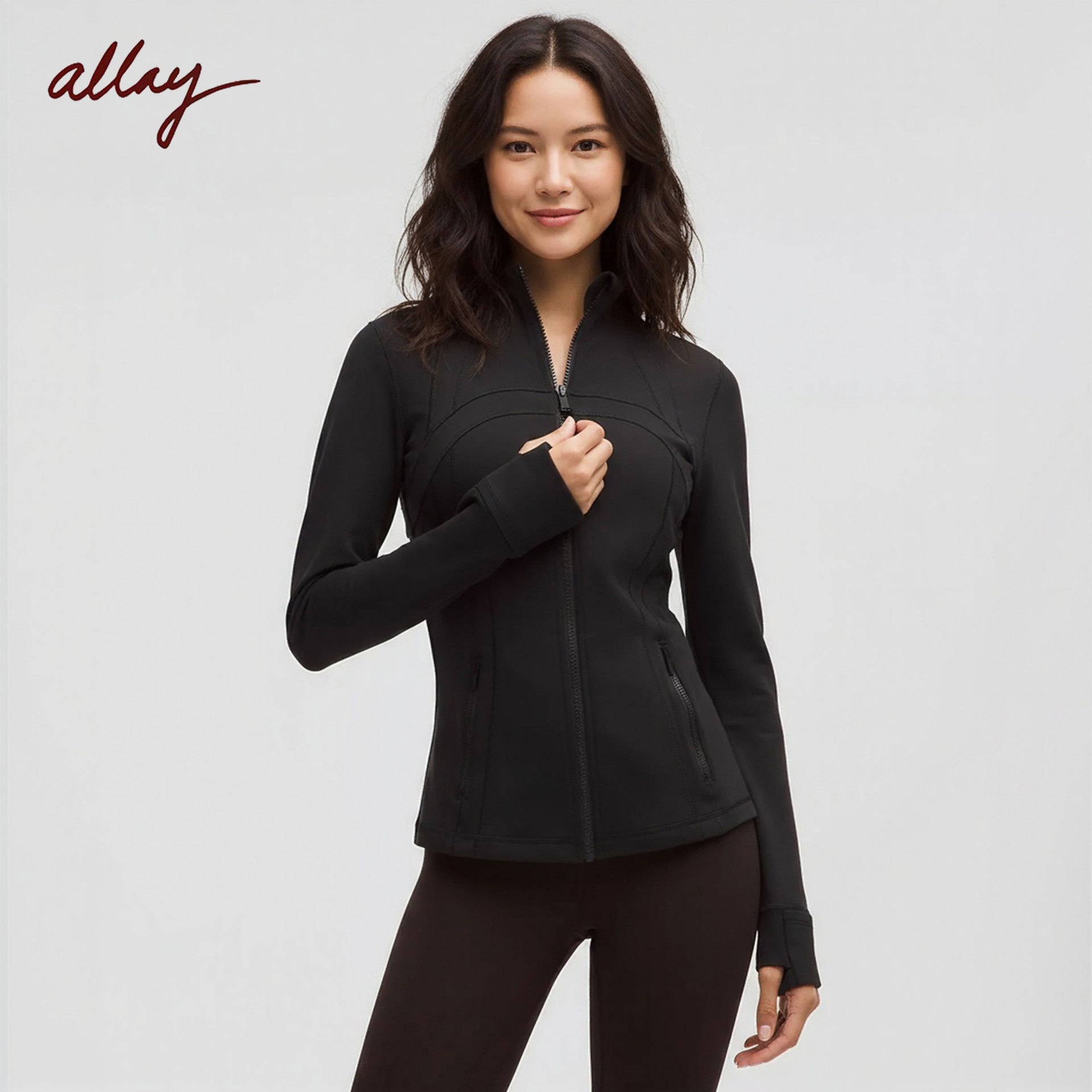 Yoga Fitness Stand Collar Define Jacket For Women Slim Fit Stretchy Zipper Running Casual Long Sleeve Top_voghion.com