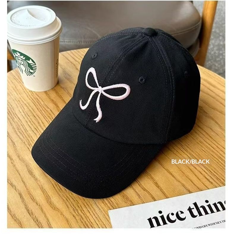 Baseballkappe mit bestickter Schleife für Mädchen, koreanisch, süß, niedlich, rosa, gesichtsschlankmachend, vielseitig, Entenschnabelkappe_voghion.com