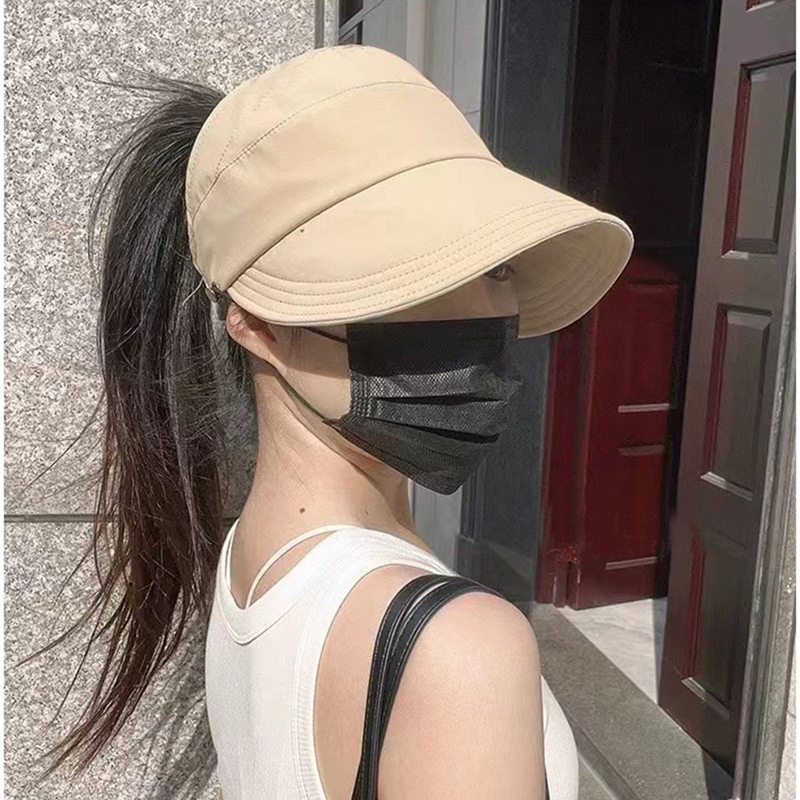 Peaked Cap Summer Ruth Style Hangable Mask Quick-Dry Fabric Ponytail Sun Thin Half-Top Sunshade Hat_voghion.com