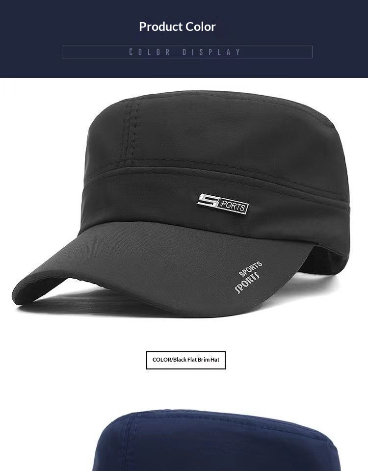 Cappello da baseball da uomo, casual, con parasole, a asciugatura rapida, con parte superiore piatta, per esterni, per mezza età, primavera ed estate_voghion.com