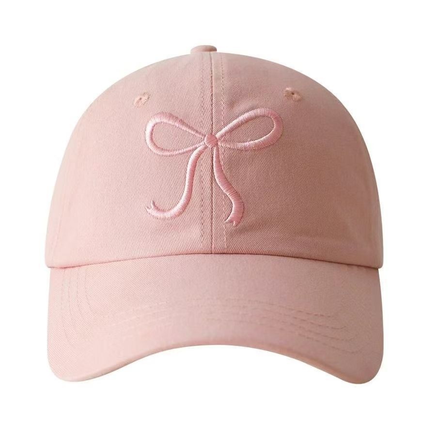 Baseballkappe mit bestickter Schleife für Mädchen, koreanisch, süß, niedlich, rosa, gesichtsschlankmachend, vielseitig, Entenschnabelkappe_voghion.com