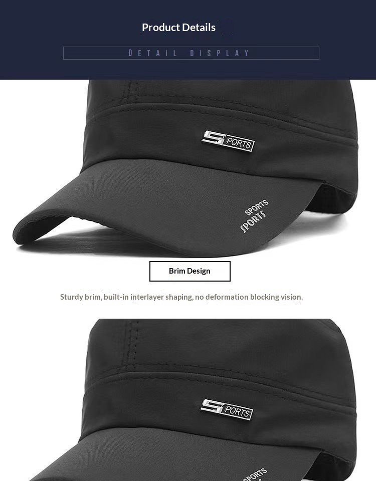 Cappello da baseball da uomo, casual, con parasole, a asciugatura rapida, con parte superiore piatta, per esterni, per mezza età, primavera ed estate_voghion.com