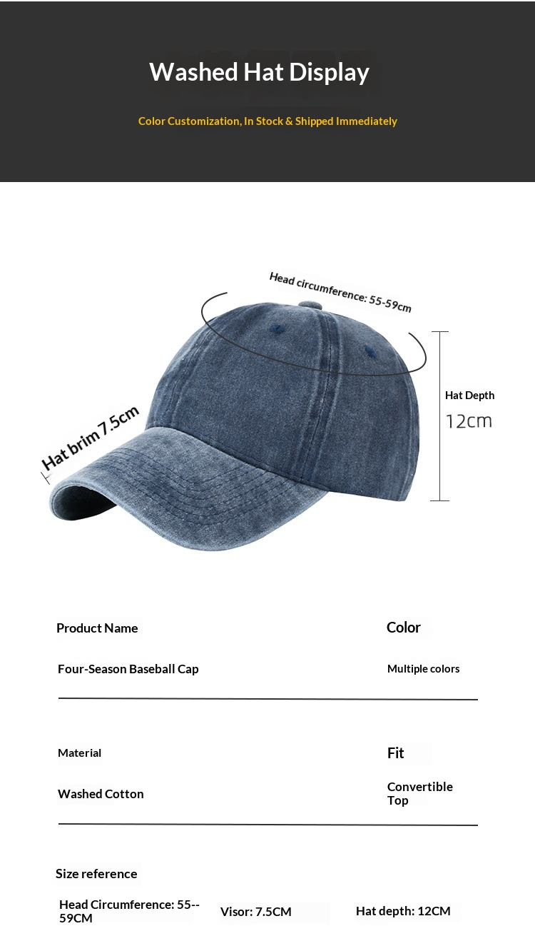 Embroidered Distressed Washed Denim Baseball Cap For Daily Wear_voghion.com