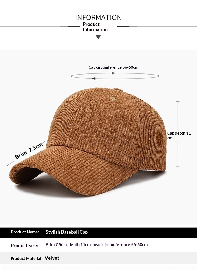 New Spring Autumn Version Baseball Cap Versatile Striped Corduroy Japanese And Korean Casual Internet Celebrity Sun Hat_voghion.com