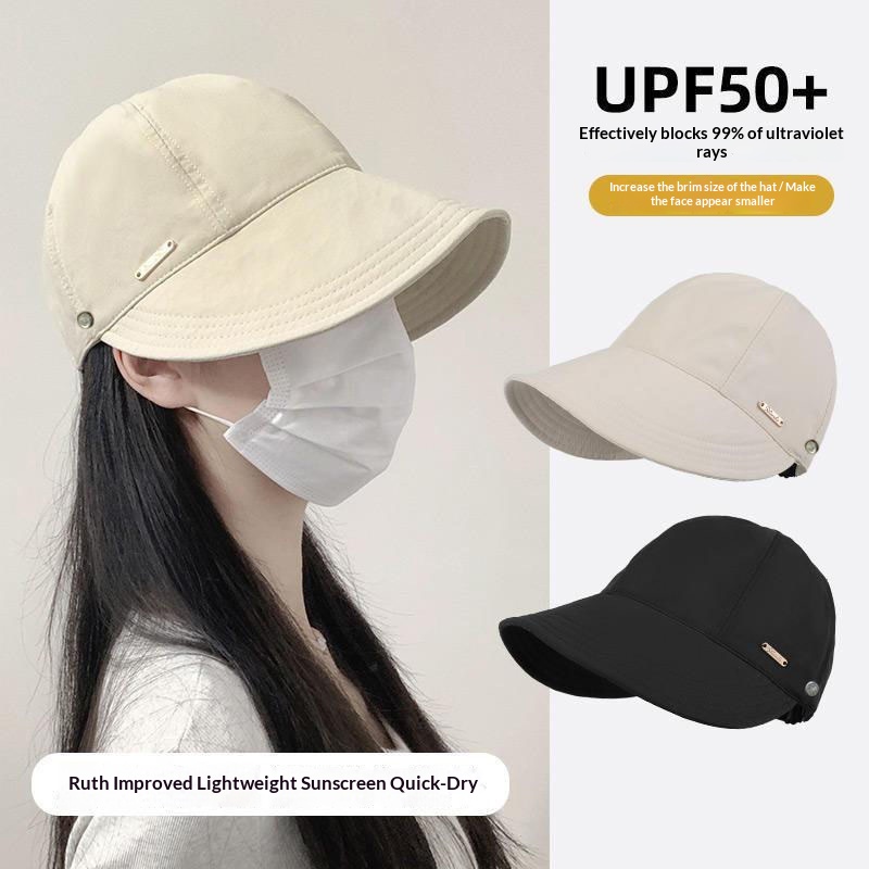 Influencer-style Quick-dry Baseball Cap For Women, Summer UV Protection Hat, Outdoor Large-brimmed Sun Hat With Mask_voghion.com