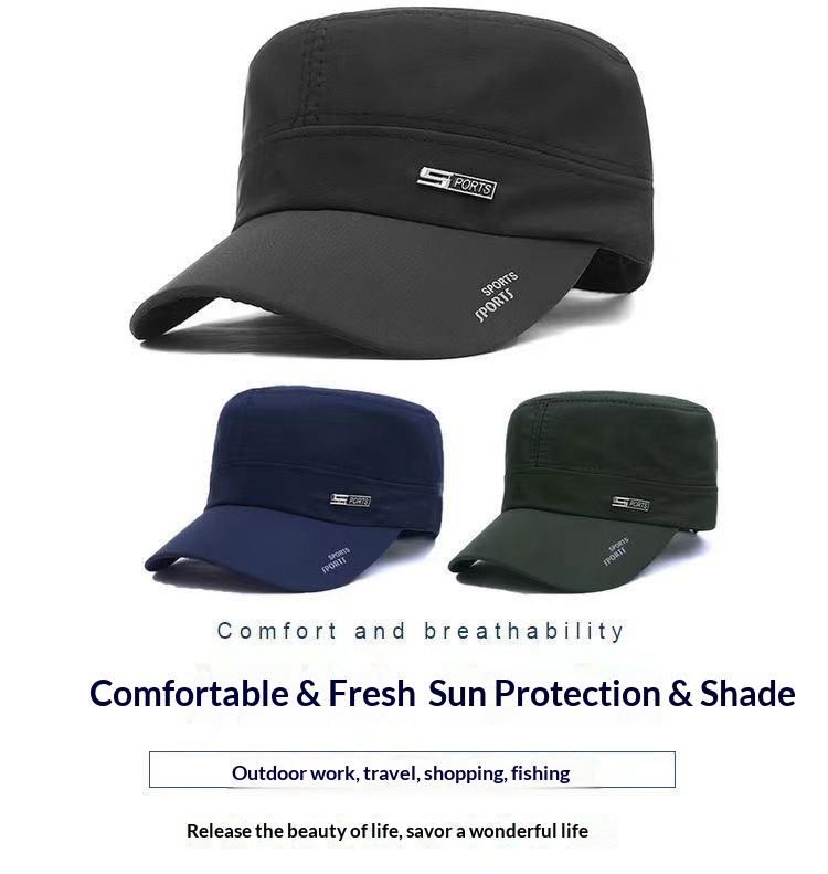 Cappello da baseball da uomo, casual, con parasole, a asciugatura rapida, con parte superiore piatta, per esterni, per mezza età, primavera ed estate_voghion.com