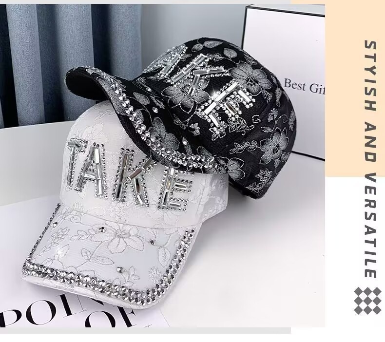 Rhinestone Baseball Cap For Women, Slimming Duckbill Sun Hat_voghion.com