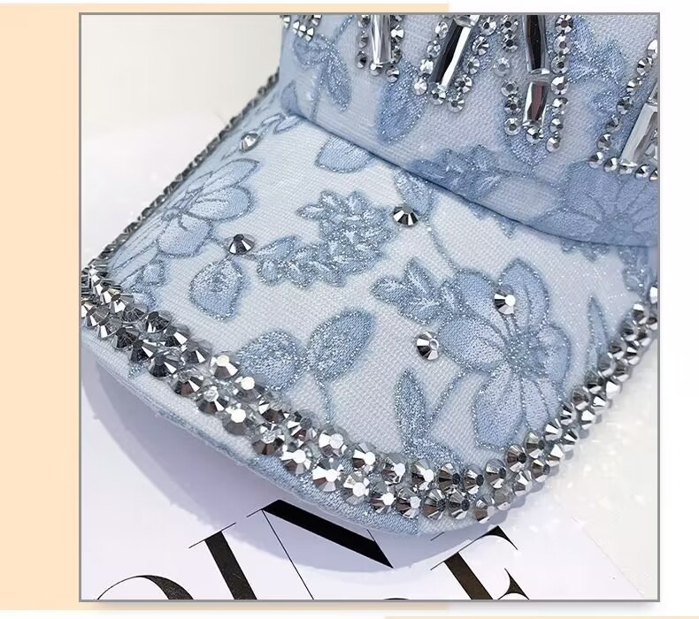 Rhinestone Baseball Cap For Women, Slimming Duckbill Sun Hat_voghion.com