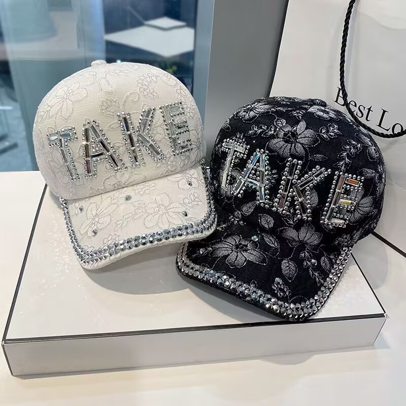 Casquette bec de canard pour femme, amincissante, nouvelle casquette de baseball à strass pour le printemps, chapeau d'été à lettres, version coréenne du soleil_voghion.com