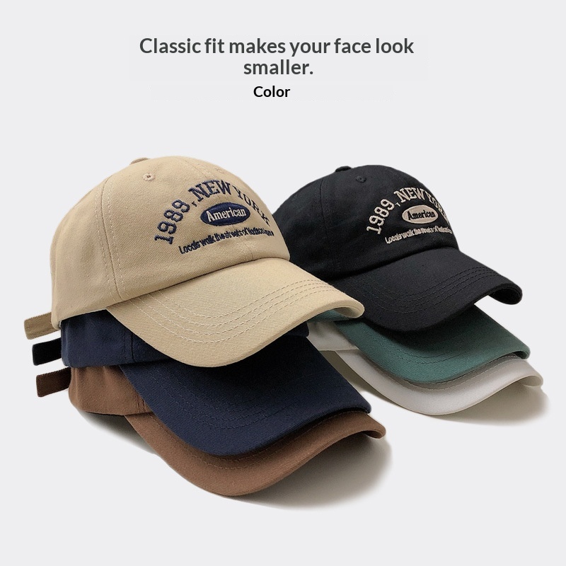 Koreanische Retro-Baseballkappe für Damen, vielseitiger Streetstyle für Herbst und Winter, Buchstabenstickerei, Entenschnabelkappe von 1989_voghion.com