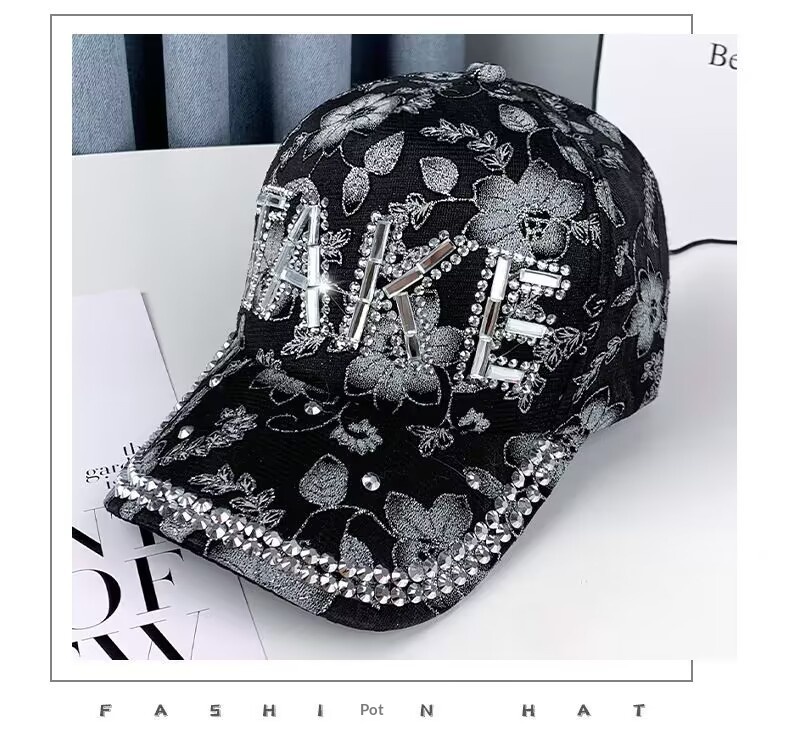 Rhinestone Baseball Cap For Women, Slimming Duckbill Sun Hat_voghion.com