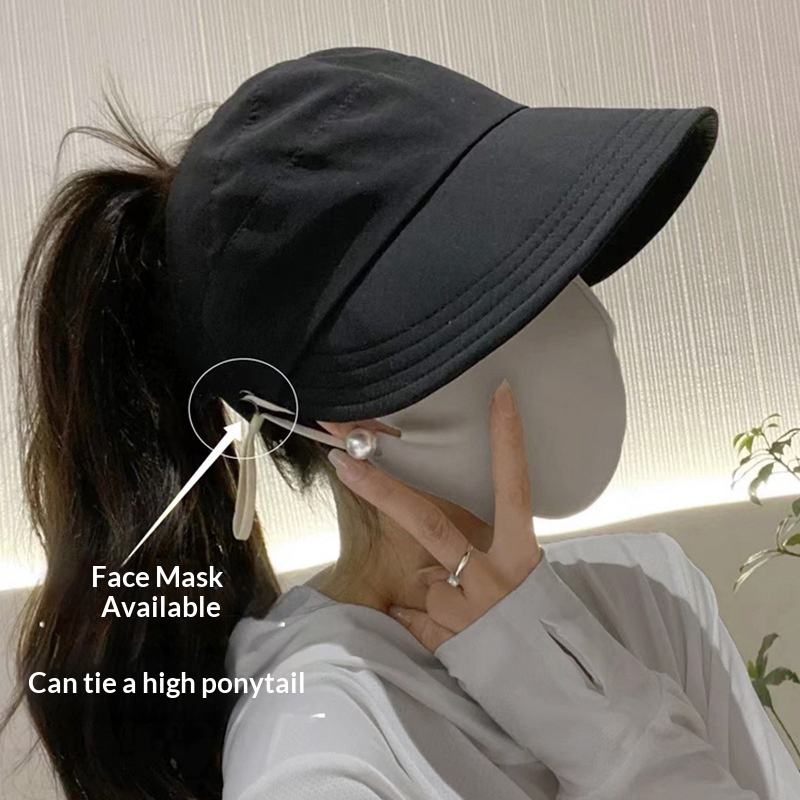 Schirmmütze, Sommer, Ruth-Stil, aufhängbare Maske, schnelltrocknender Stoff, Pferdeschwanz, Sonnenschutz, dünner Halb-Top-Sonnenhut_voghion.com