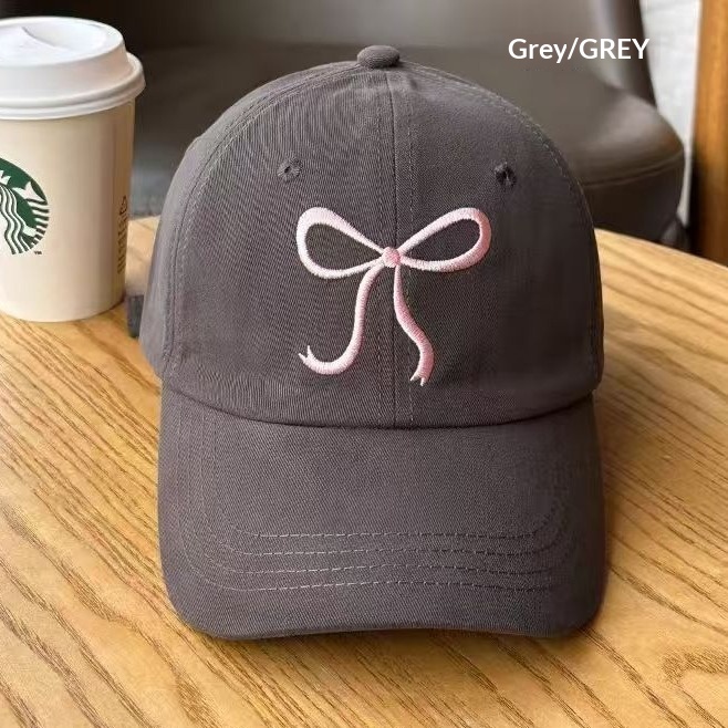 Baseballkappe mit bestickter Schleife für Mädchen, koreanisch, süß, niedlich, rosa, gesichtsschlankmachend, vielseitig, Entenschnabelkappe_voghion.com