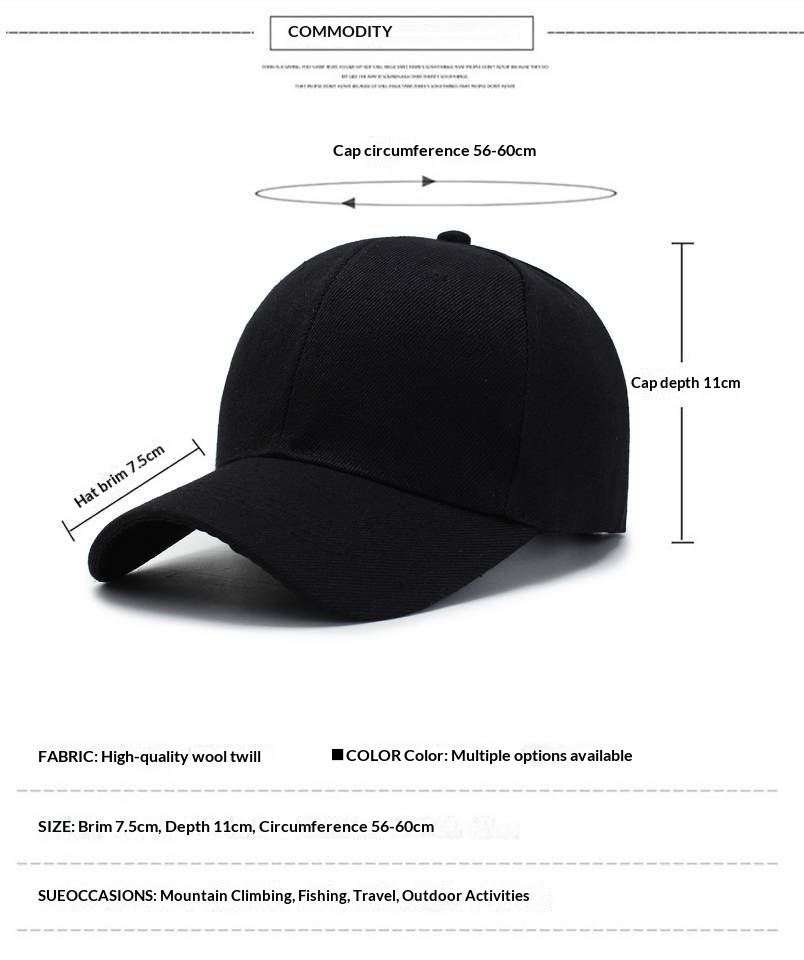Boné de beisebol liso com alça ajustável para cabeças grandes, proteção solar, formato que afina o rosto, fecho de pressão._voghion.com