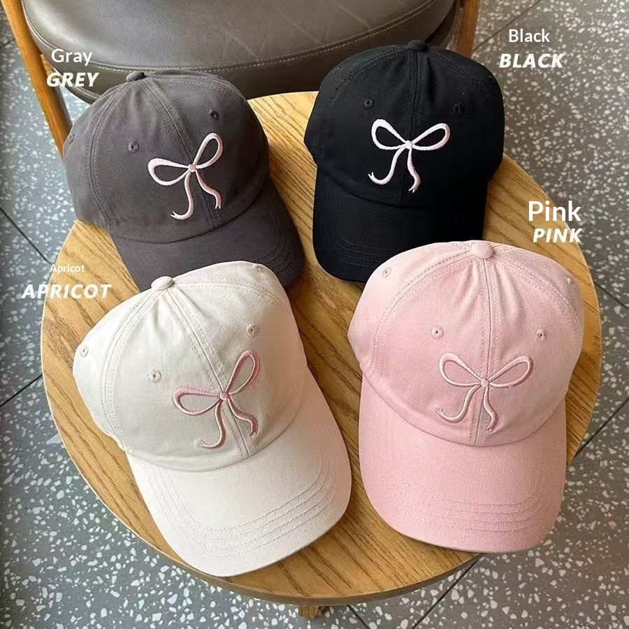 Embroidered Bowknot Baseball For Girls Korean Sweet Cute Pink Hat Face Slimming Versatile Duckbill Cap_voghion.com