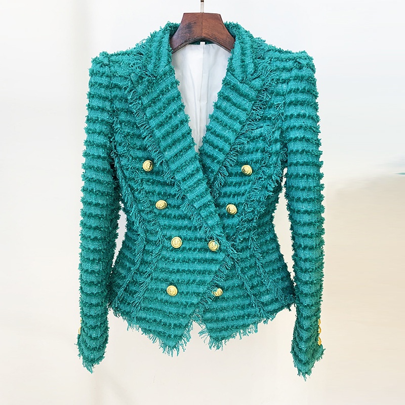 Disponibile in magazzino 2026 Autunno Inverno Nuovo Blazer slim fit in tweed con frange, stile europeo e americano, ispirato alla moda delle celebrità._voghion.com