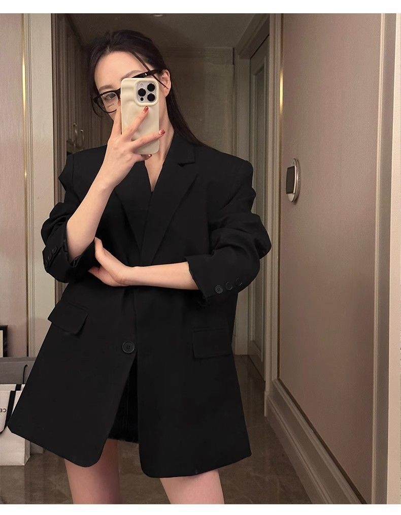 Blazer elegante nero da donna stile coreano primavera autunno_voghion.com