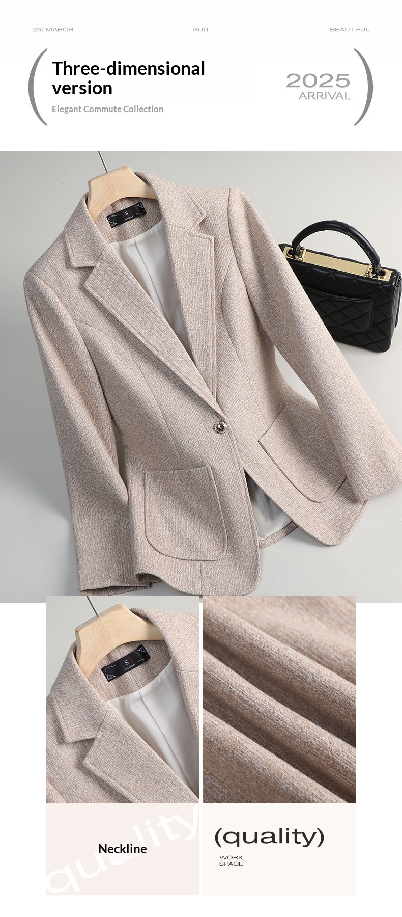 Damen Blazer Grau Elegant Lässig Für Herbst Und Winter_voghion.com