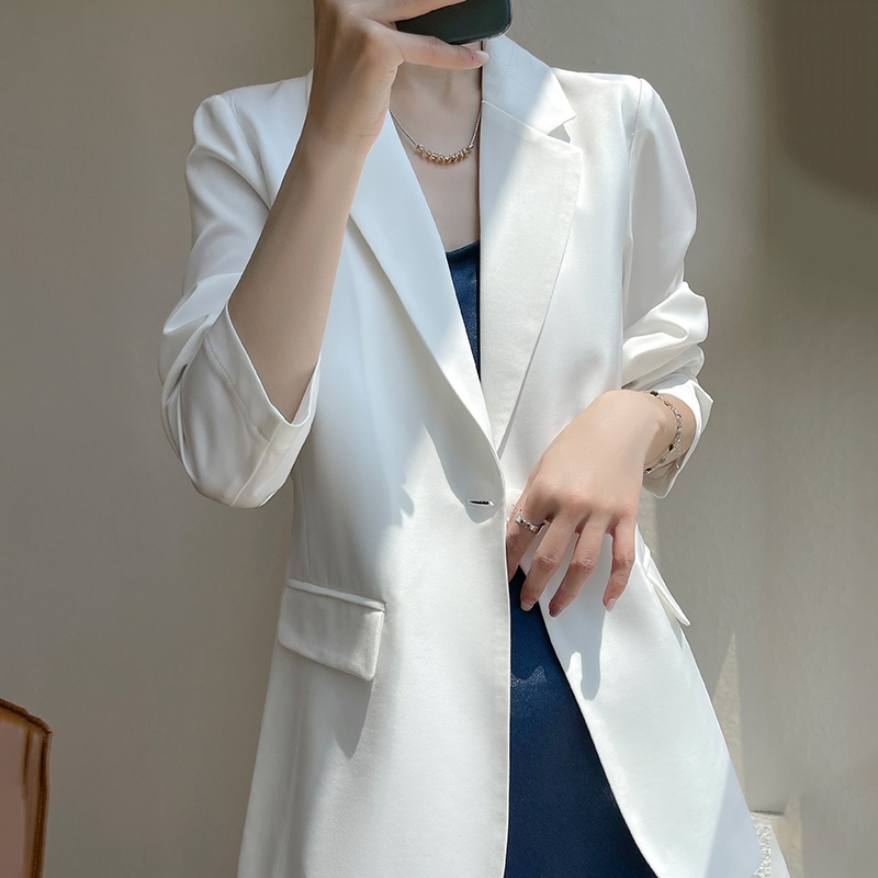 2024 Spring/Summer New Satin Blazer High-End Casual Versatile Top Triacetate White Women's Suit Jacket_voghion.com