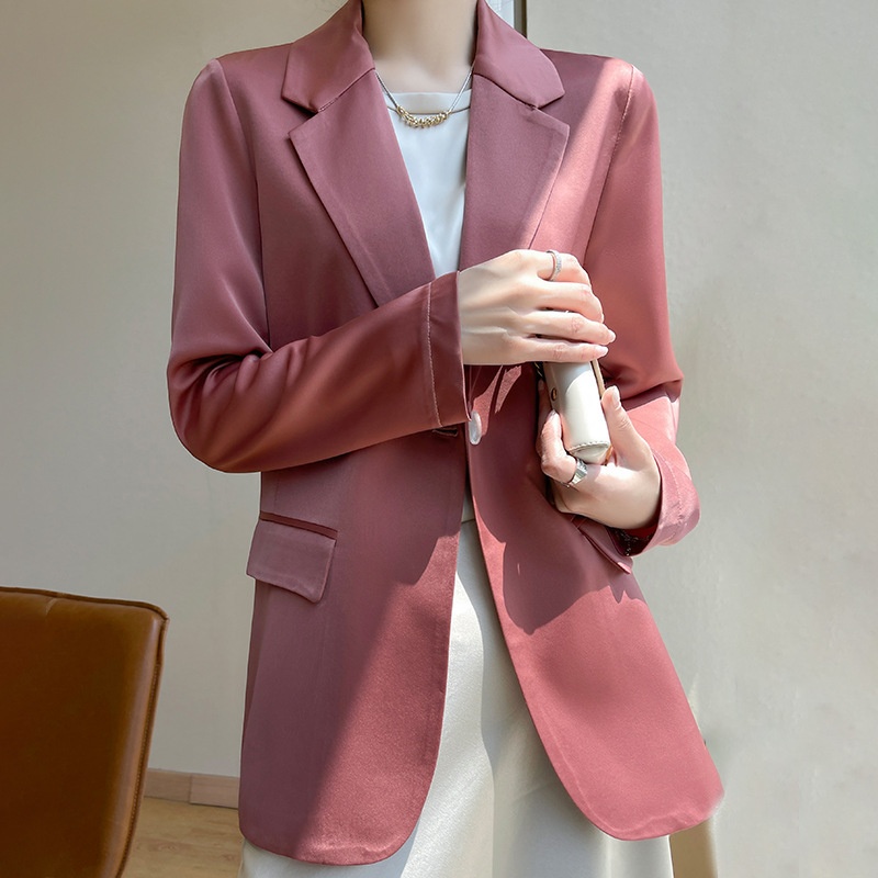 2024 Spring/Summer New Satin Blazer High-End Casual Versatile Top Triacetate White Women's Suit Jacket_voghion.com