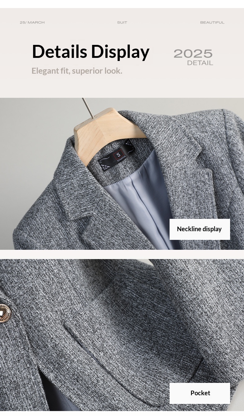 Damen Blazer Grau Elegant Lässig Für Herbst Und Winter_voghion.com