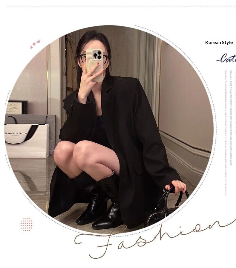 Blazer elegante nero da donna stile coreano primavera autunno_voghion.com