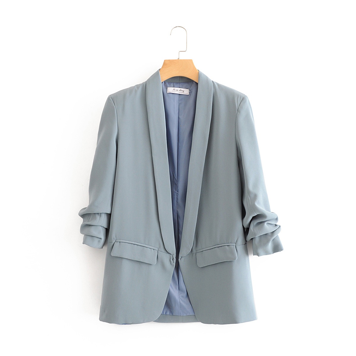 Women's Pleated Blazer Three-quarter Sleeve Solid Colour Jacket_voghion.com