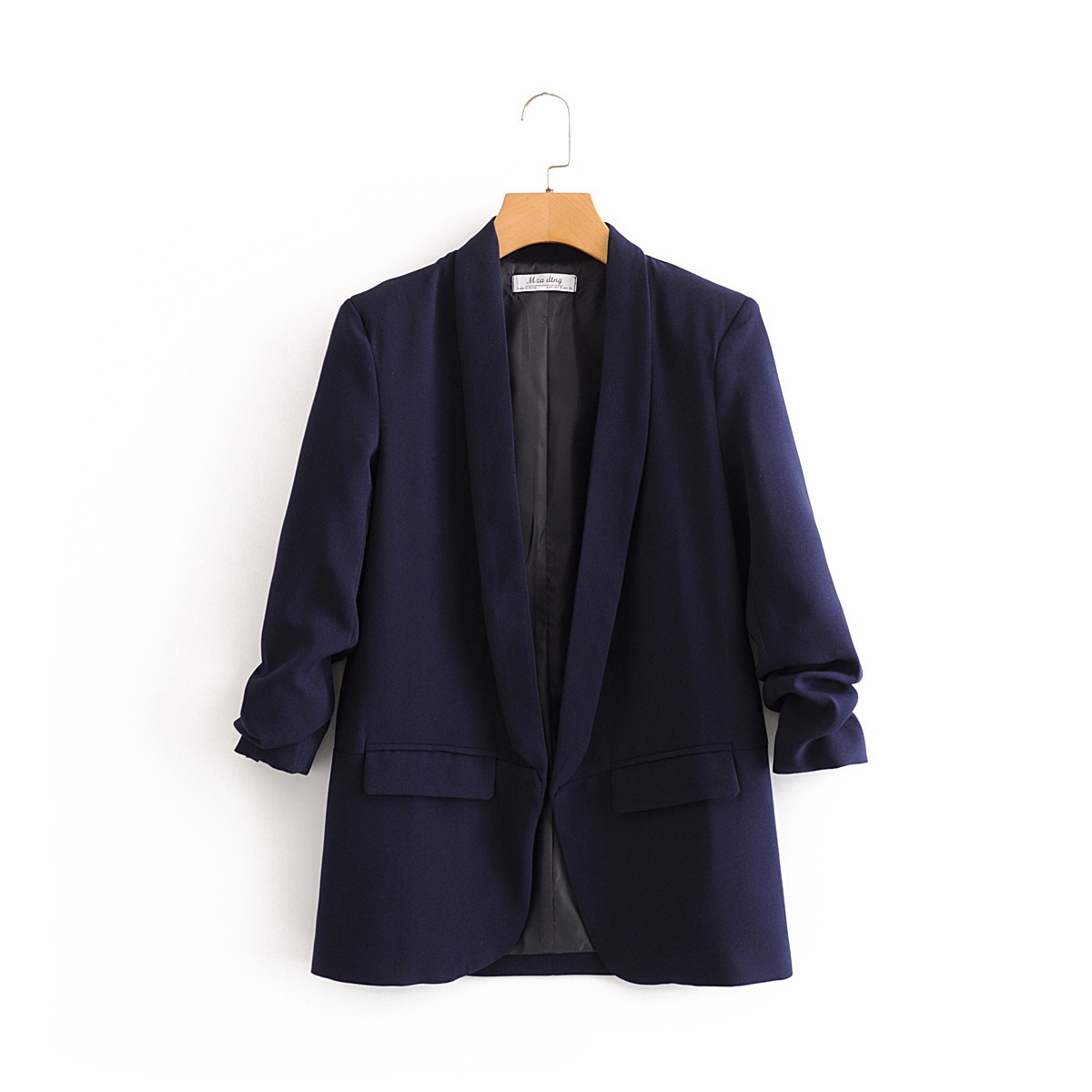 Women's Pleated Blazer Three-quarter Sleeve Solid Colour Jacket_voghion.com