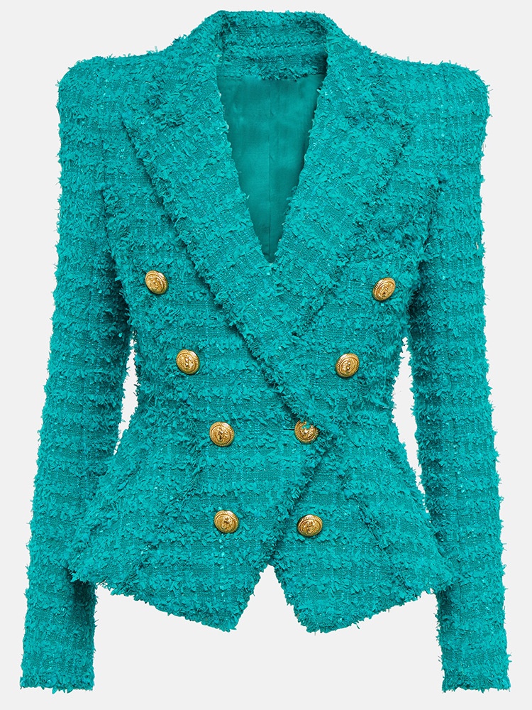 Giacca blazer in tweed da donna con frange taglio slim elegante_voghion.com