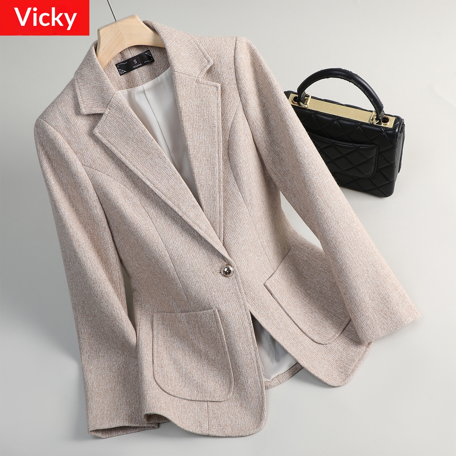 Grauer Damenblazer Herbst/Winter 2025, neuer Stil, elegant und lässig für zierliche Damen, Modell 8622_voghion.com