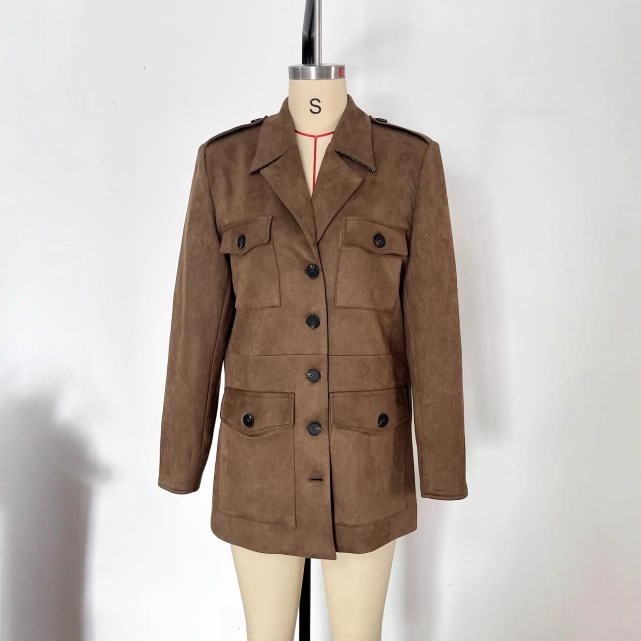 Nuovo arrivo primaverile: blazer in camoscio marrone chic Maillard Rero in stile europeo e americano, versatile per il lavoro e la moda._voghion.com