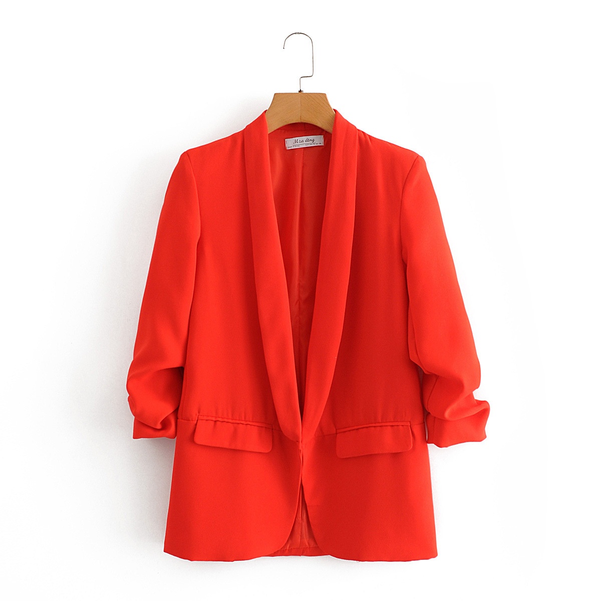 Women's Pleated Blazer Three-quarter Sleeve Solid Colour Jacket_voghion.com