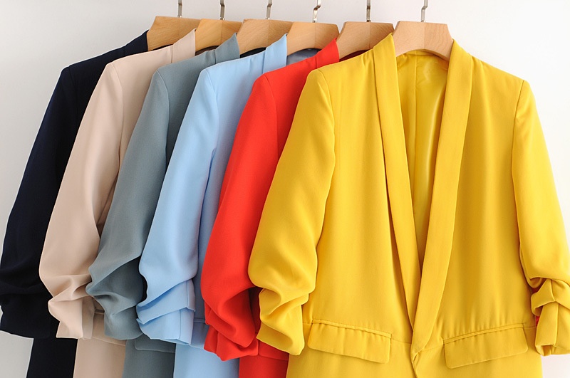 Women's Pleated Blazer Three-quarter Sleeve Solid Colour Jacket_voghion.com